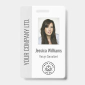 Custom Employee Photo, Bar Code, Logo, Name Grey Ausweis (Vorderseite)
