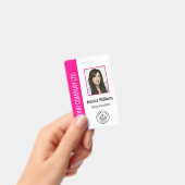 Custom Employee Photo Bar Code Logo Name Hot Pink Ausweis (Handheld)