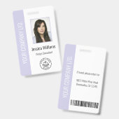Custom Employee Photo, Bar Code, Logo, Name Lilac Ausweis (Vorder- & Rückseite)