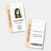 Custom Employee Photo, Bar Code, Logo, Name Peach Ausweis (Vorder- & Rückseite)