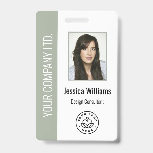 Custom Employee Photo, Bar Code, Logo, Name Sage Ausweis (Vorderseite)
