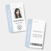 Custom Employee Photo Barcode Logo Name Dusty Blue Ausweis (Vorder- & Rückseite)