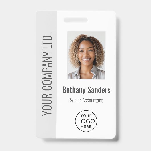 Custom Employee Photo, Logo, Name Light Gray Ausweis (Vorderseite)