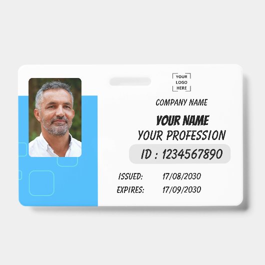 Custom Employee Photo, Signature, Logo, Name Badge Ausweis (Front)