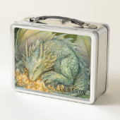 Custom Enchanted Emerald Forest Dragon Metall Brotdose (Rückseite)