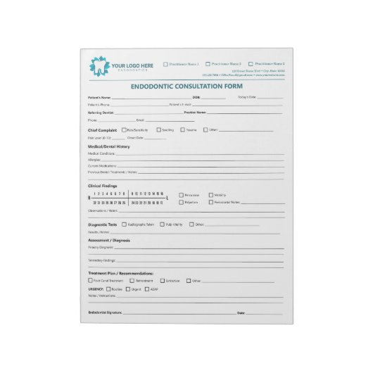 Custom Endodontic Consultation Form Notizblock (Rotiert)