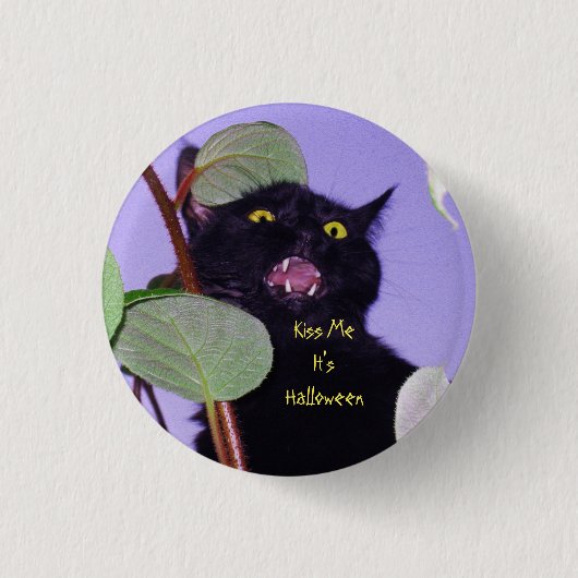 Custom Engry and Grumpy Halloween schwarze Katze Button (Vorderseite)