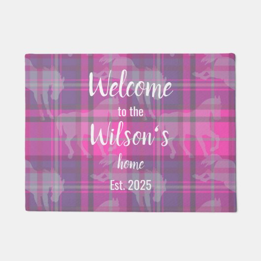 Custom Equestrian Tartan Family Welcome Coir Mat Fußmatte (Vorderseite)