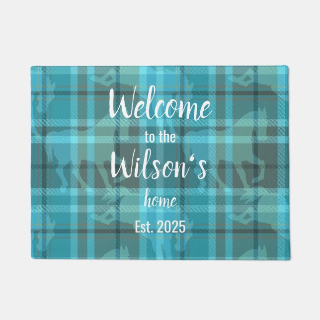 Custom Equestrian Tartan Family Welcome Coir Mat Fußmatte (Vorderseite)