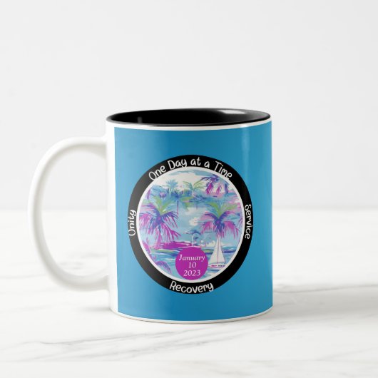 Custom Erholung Meilenstein Geschenk - Palmen Bäum Zweifarbige Tasse (Links)