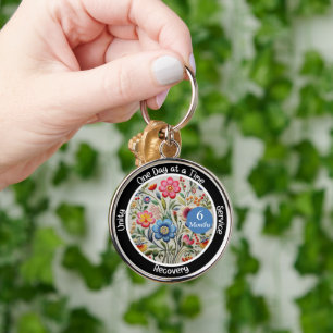 Custom Erholung Meilenstein Gift - Blumen Schlüsselanhänger