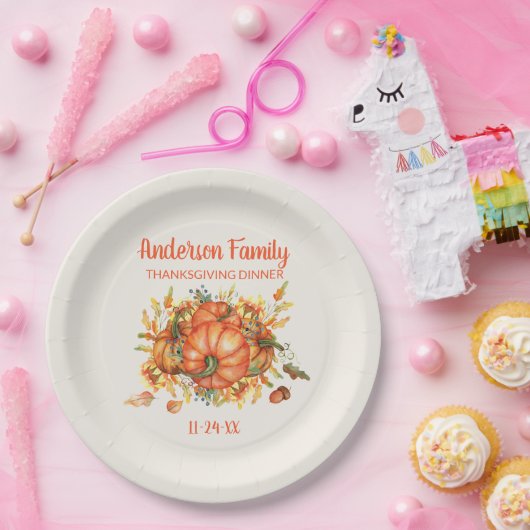 Custom Erntedank Orange Pumpkins Herbstlaub Pappteller (Party)