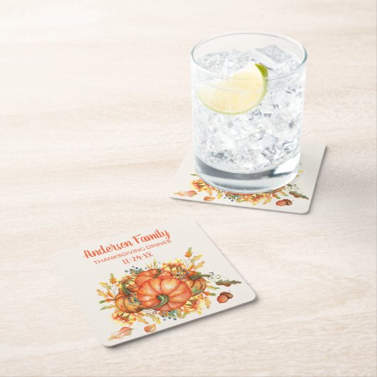 Custom Erntedank Orange Pumpkins Herbstlaub Rechteckiger Pappuntersetzer (Vor Ort)