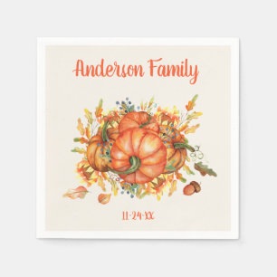 Custom Erntedank Orange Pumpkins Herbstlaub Serviette