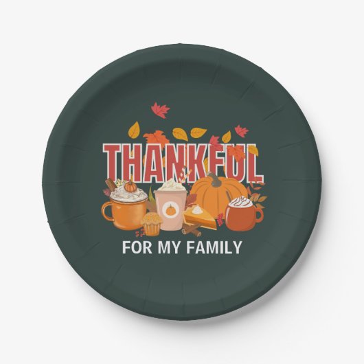 Custom Erntedank Pumpkin THANKFUL Familie Pappteller (Vorderseite)