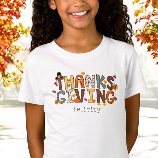 Custom Erntedank Türkei Blätter Pumpkin T-Shirt