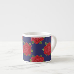 Custom Espresso Tasse, Rote Rosen auf Midnight Blu Espressotasse