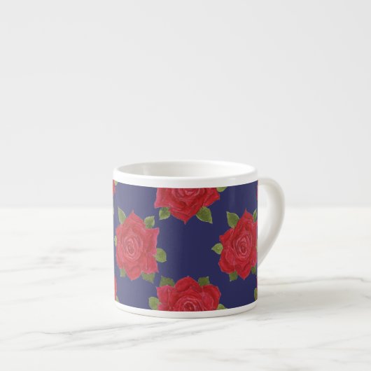 Custom Espresso Tasse, Rote Rosen auf Midnight Blu Espressotasse (Vorderseite Rechts)