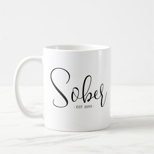Custom Est Sober Calligraphy Schwarz-weiß Kaffeetasse (Links)