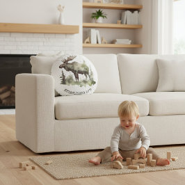 Custom "Established 1979" Watercolor Moose Rundes Kissen