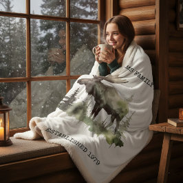 Custom "Established 1979" Watercolor Moose Sherpa Sherpadecke