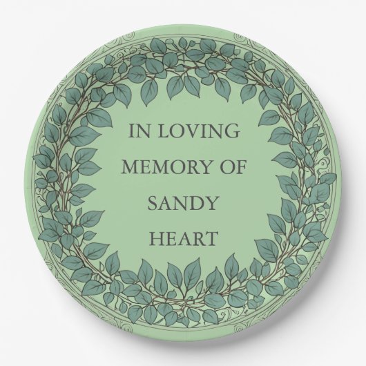 Custom Eucalyptus Funeral – Elegant Memorial Pappteller (Vorderseite)