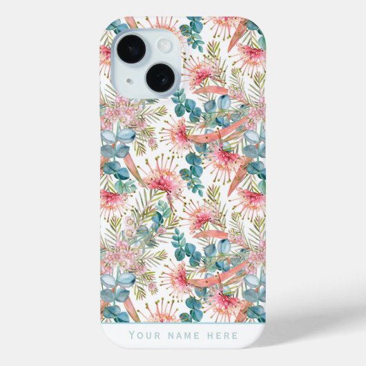 Custom Eukalyptus Blue and Pink Grevillea Case-Mate iPhone Hülle (Rückseite)
