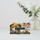 Custom Event Caterer Foto Collage Wood Grain Mod Visitenkarte (Stehend Vorderseite)