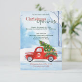 Custom Event Christmas Open House Red Truck Trendy Einladung (Stehend Vorderseite)