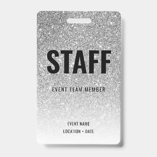 Custom Event oder Concert Silver Glitzer Ausweis (Vorderseite)