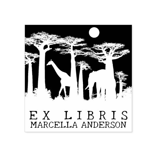 Custom Ex Libris, African Animals Forest Book Gummistempel (Prägung)
