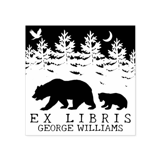 Custom Ex Libris, Forest Bear Book Gummistempel (Prägung)
