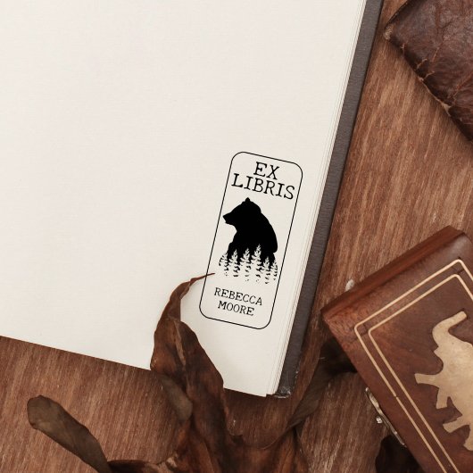Custom Ex Libris, Forest Bear Library Book Gummistempel