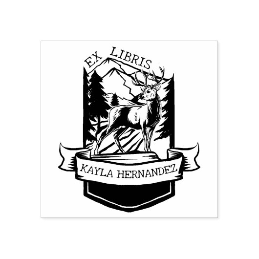 Custom Ex Libris, Forest Deer Book Gummistempel (Prägung)