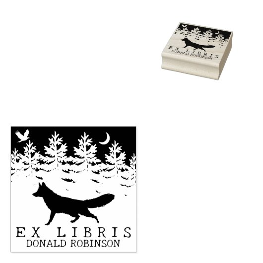 Custom Ex Libris, Forest Fox Book Gummistempel (Stempel)