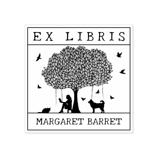 Custom Ex Libris, Forest Fox Book Gummistempel (Prägung)