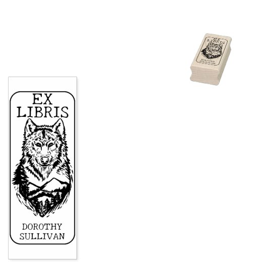 Custom Ex Libris, Forest Wolf Library Book Gummistempel (Stempel)