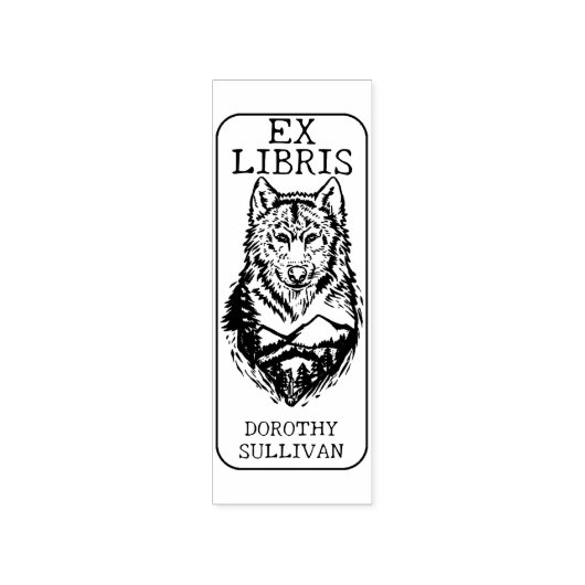 Custom Ex Libris, Forest Wolf Library Book Gummistempel (Prägung)