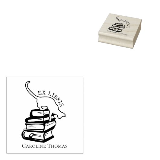 Custom Ex Libris, Library Niedlich Cat Book Gummistempel (Stempel)
