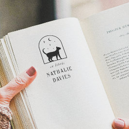 Custom Ex Libris | Magic Moon Stars & Cat Book Gummistempel