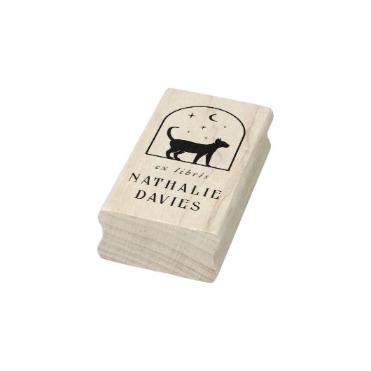 Custom Ex Libris | Magic Moon Stars & Cat Book Gummistempel (Stempel)