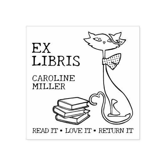Custom Ex Libris, Niedliche Katze mit Büchern Gummistempel (Prägung)