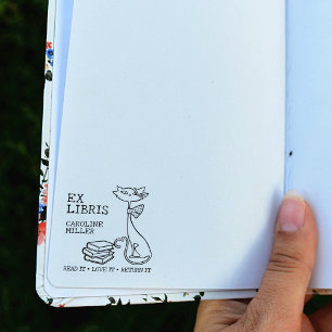 Custom Ex Libris, Niedliche Katze mit Büchern Gummistempel