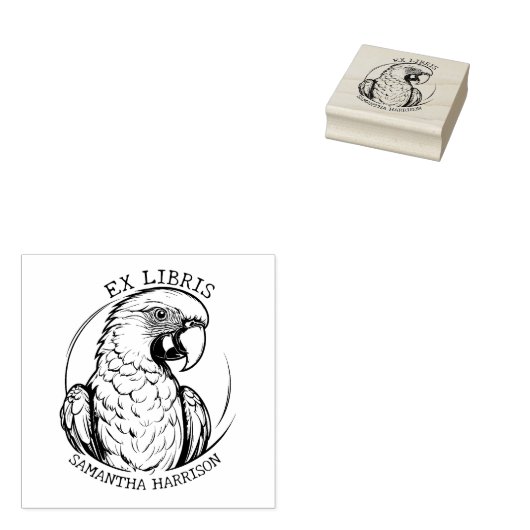 Custom Ex Libris Parrot Bird, Library Animal Gummistempel (Stempel)