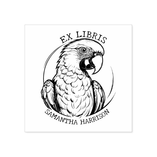 Custom Ex Libris Parrot Bird, Library Animal Gummistempel (Prägung)
