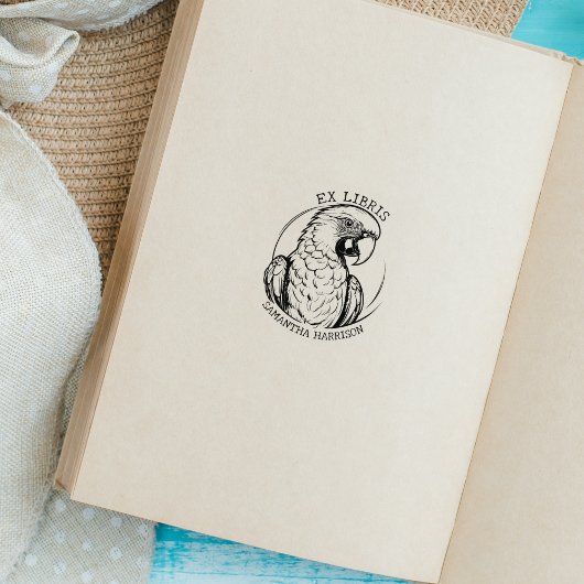 Custom Ex Libris Parrot Bird, Library Animal Gummistempel