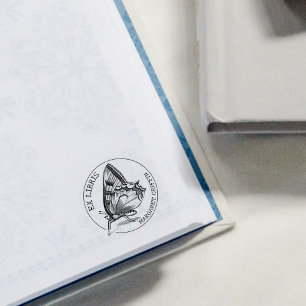 Custom Ex Libris Vintager Schmetterling, Buch Gummistempel