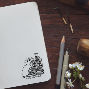 Custom Ex Libris, Vintages Niedliches Katzen-Buch Gummistempel