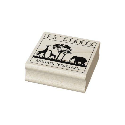 Custom Ex Libris, Wild Animals Africa Book Gummistempel (Stempel)