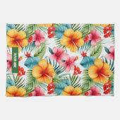 Custom Exotic Watercolor Hawaiian Floral Geschirrtuch (Horizontal)